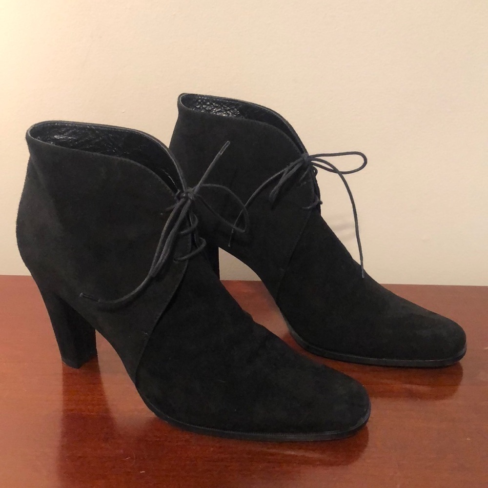 Vintage 90s Anne Klein Black Suede Victorian Witchy Style Heel Boots Size 9 1/2